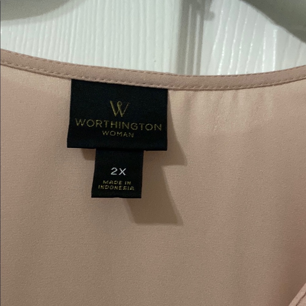 Worthington Pink Ruffled Blouse with V-Neckline - Picture 2 of 3